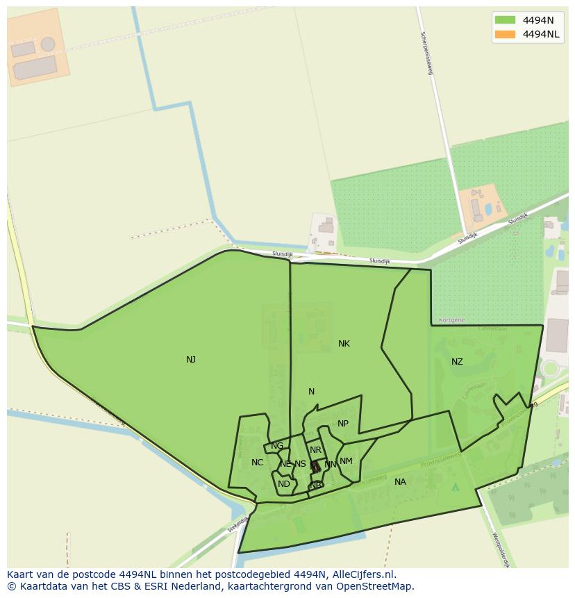 Afbeelding van het postcodegebied 4494 NL op de kaart.