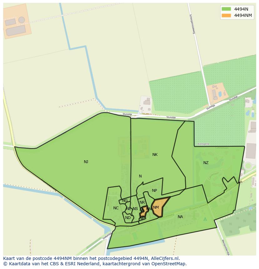 Afbeelding van het postcodegebied 4494 NM op de kaart.