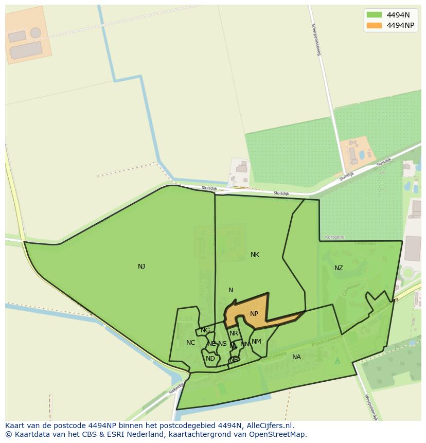 Afbeelding van het postcodegebied 4494 NP op de kaart.