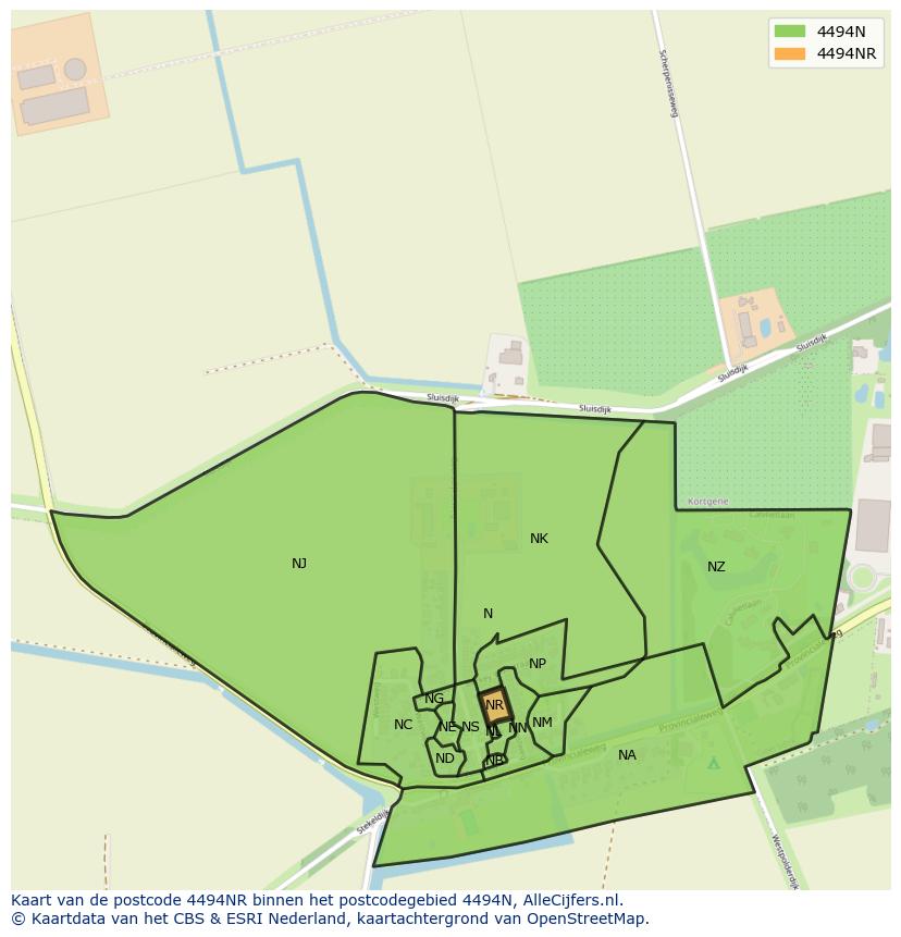 Afbeelding van het postcodegebied 4494 NR op de kaart.