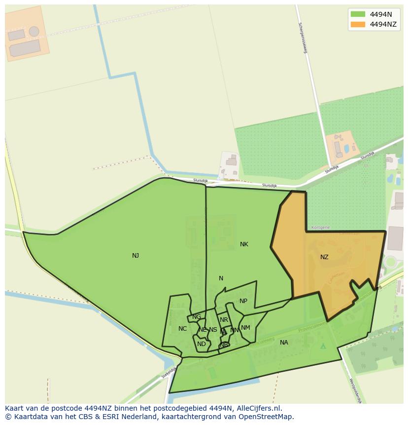 Afbeelding van het postcodegebied 4494 NZ op de kaart.