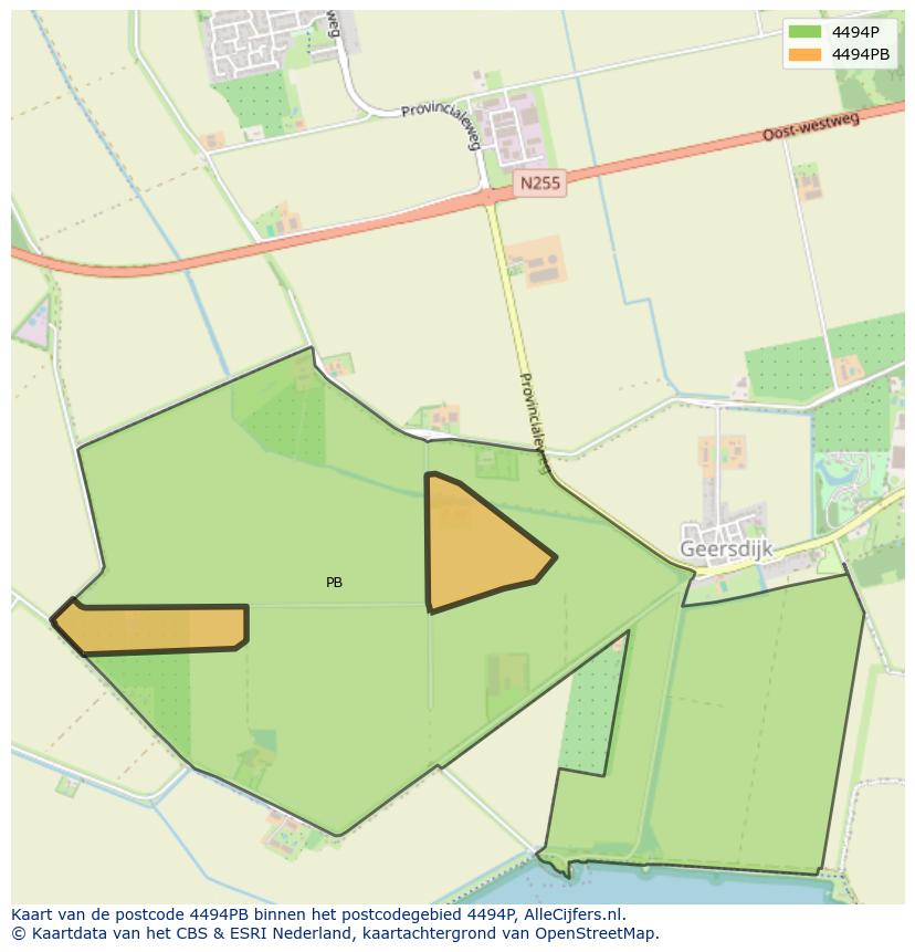 Afbeelding van het postcodegebied 4494 PB op de kaart.