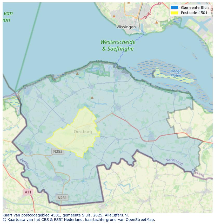 Afbeelding van het postcodegebied 4501 op de kaart.