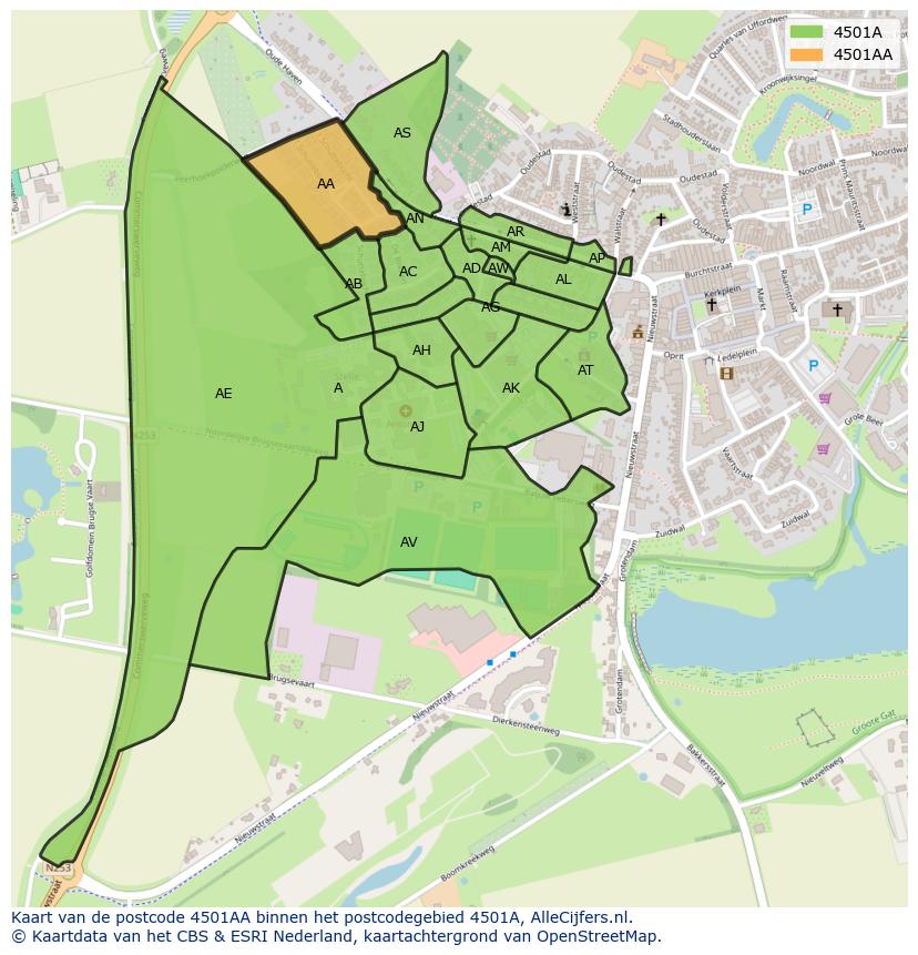 Afbeelding van het postcodegebied 4501 AA op de kaart.