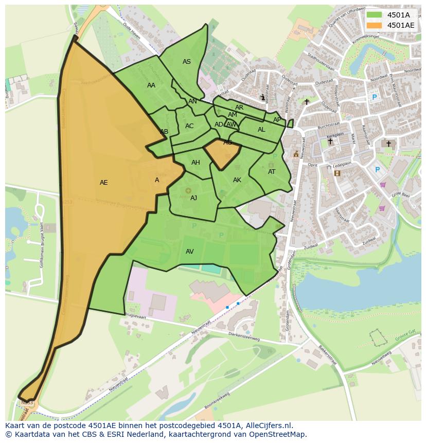 Afbeelding van het postcodegebied 4501 AE op de kaart.