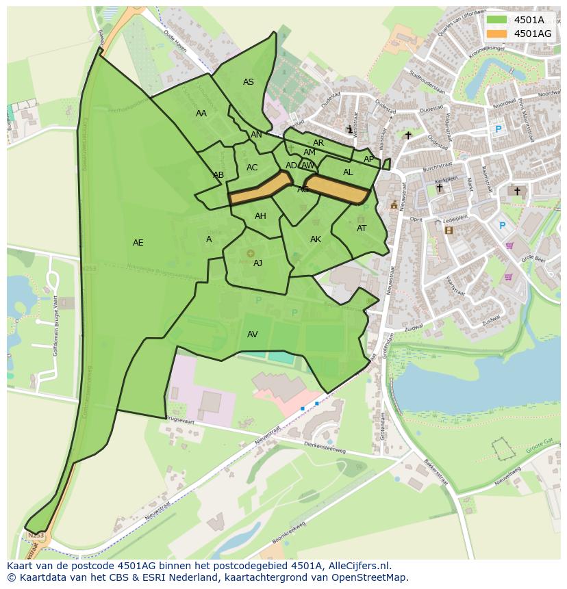 Afbeelding van het postcodegebied 4501 AG op de kaart.