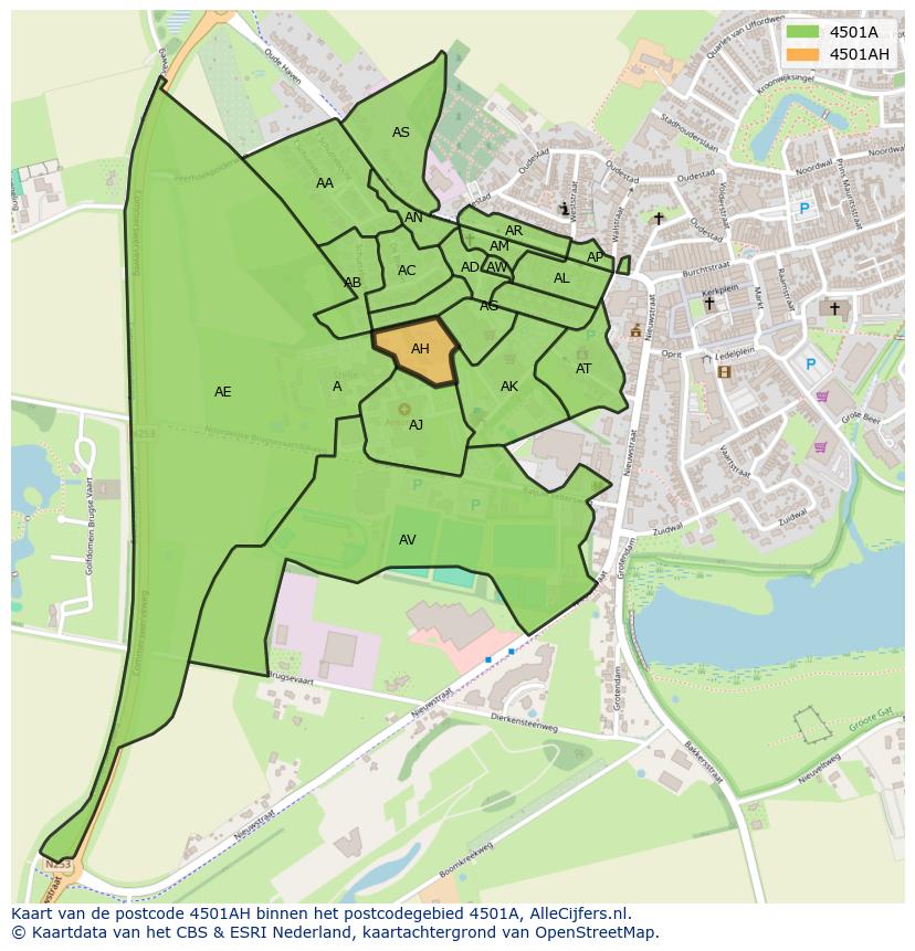 Afbeelding van het postcodegebied 4501 AH op de kaart.