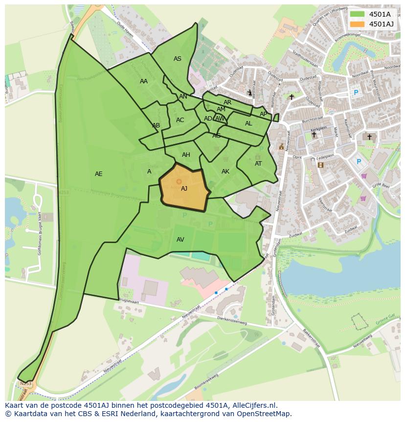 Afbeelding van het postcodegebied 4501 AJ op de kaart.
