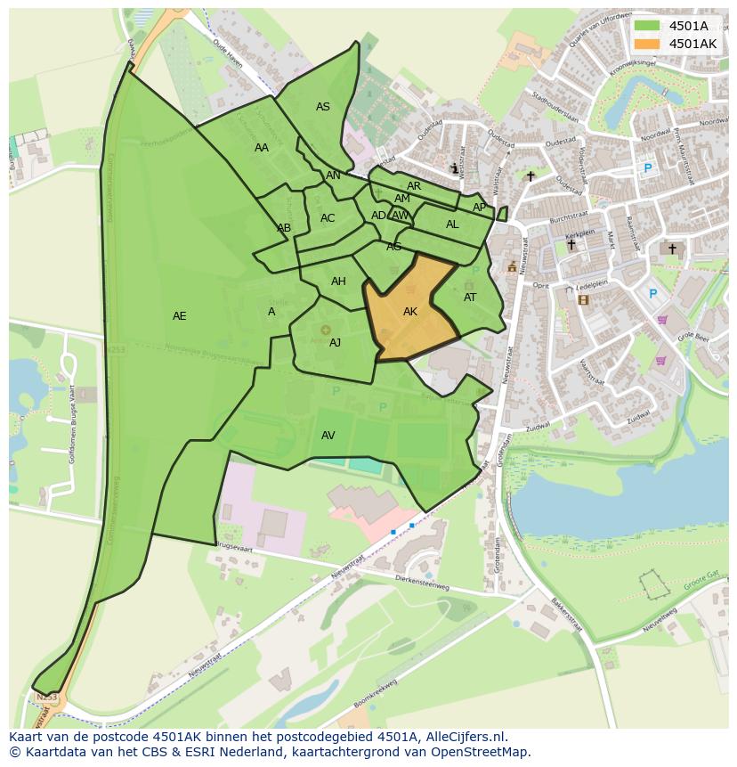 Afbeelding van het postcodegebied 4501 AK op de kaart.