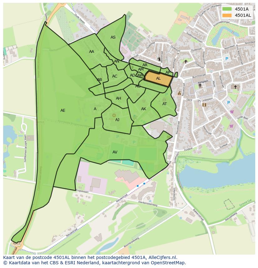 Afbeelding van het postcodegebied 4501 AL op de kaart.