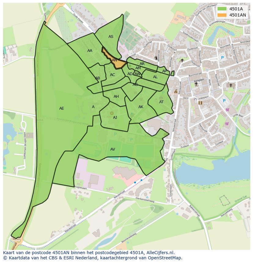 Afbeelding van het postcodegebied 4501 AN op de kaart.