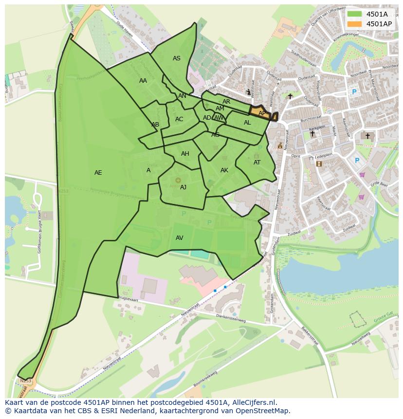 Afbeelding van het postcodegebied 4501 AP op de kaart.