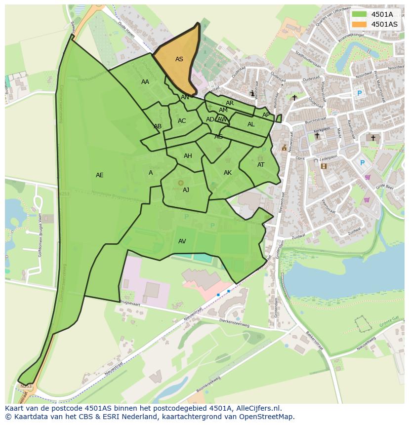 Afbeelding van het postcodegebied 4501 AS op de kaart.