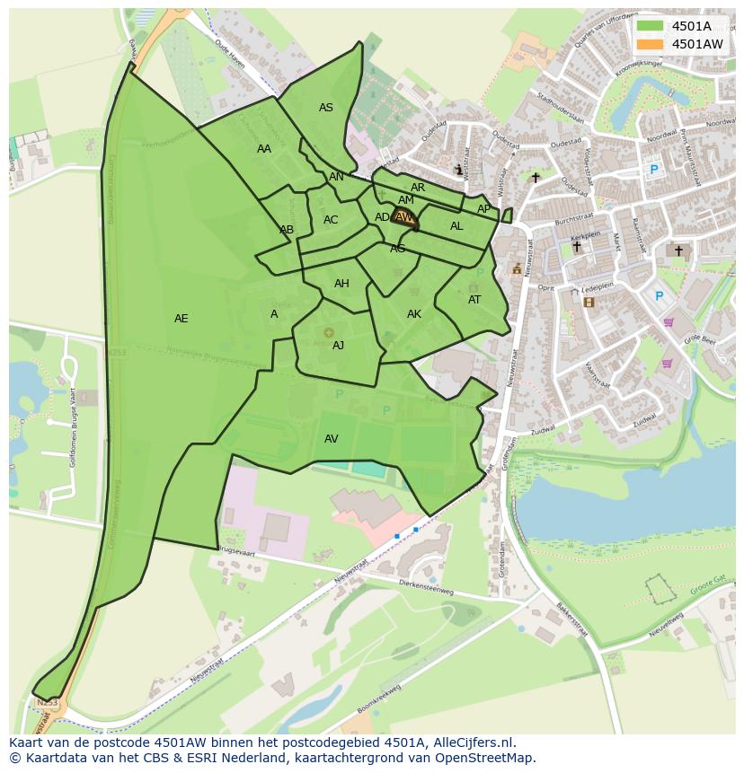 Afbeelding van het postcodegebied 4501 AW op de kaart.