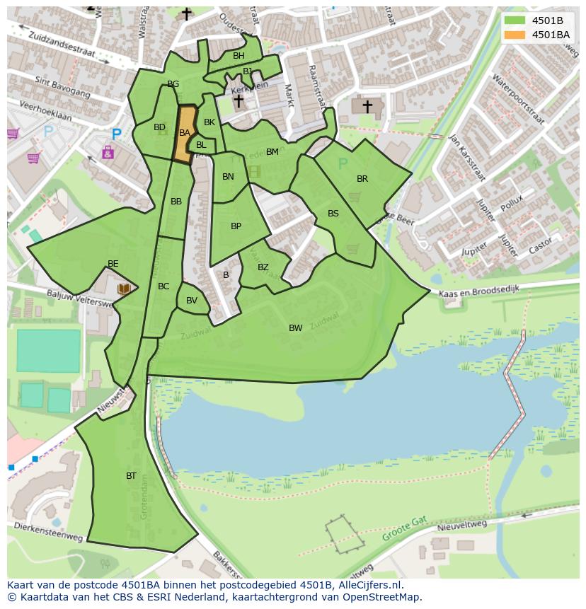 Afbeelding van het postcodegebied 4501 BA op de kaart.