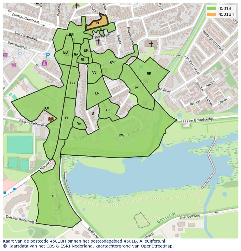 Afbeelding van het postcodegebied 4501 BH op de kaart.
