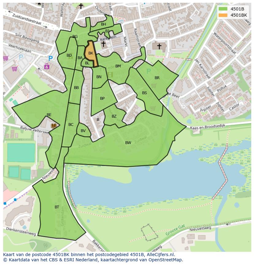 Afbeelding van het postcodegebied 4501 BK op de kaart.