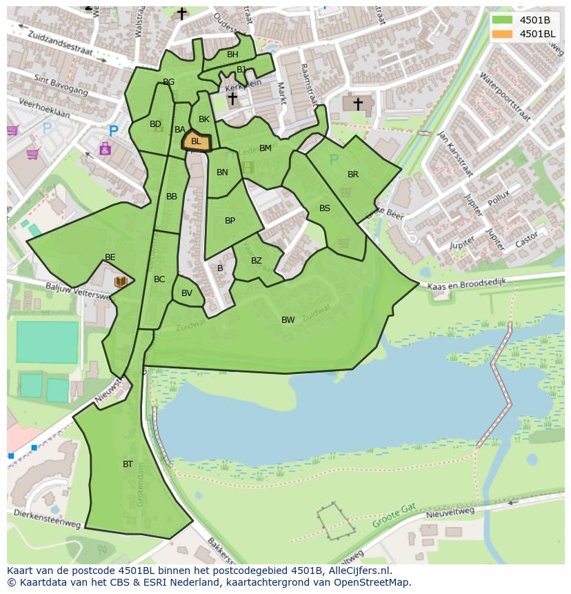 Afbeelding van het postcodegebied 4501 BL op de kaart.