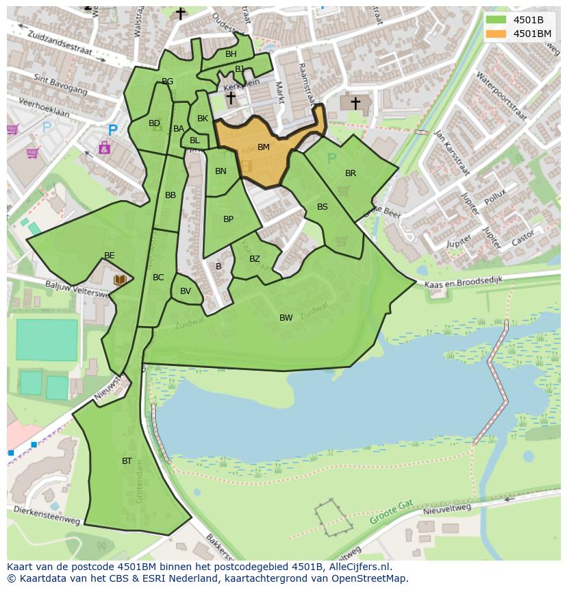Afbeelding van het postcodegebied 4501 BM op de kaart.