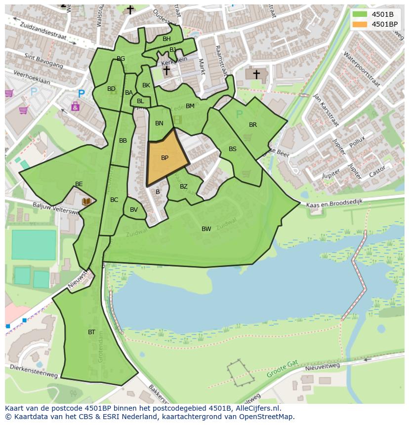 Afbeelding van het postcodegebied 4501 BP op de kaart.