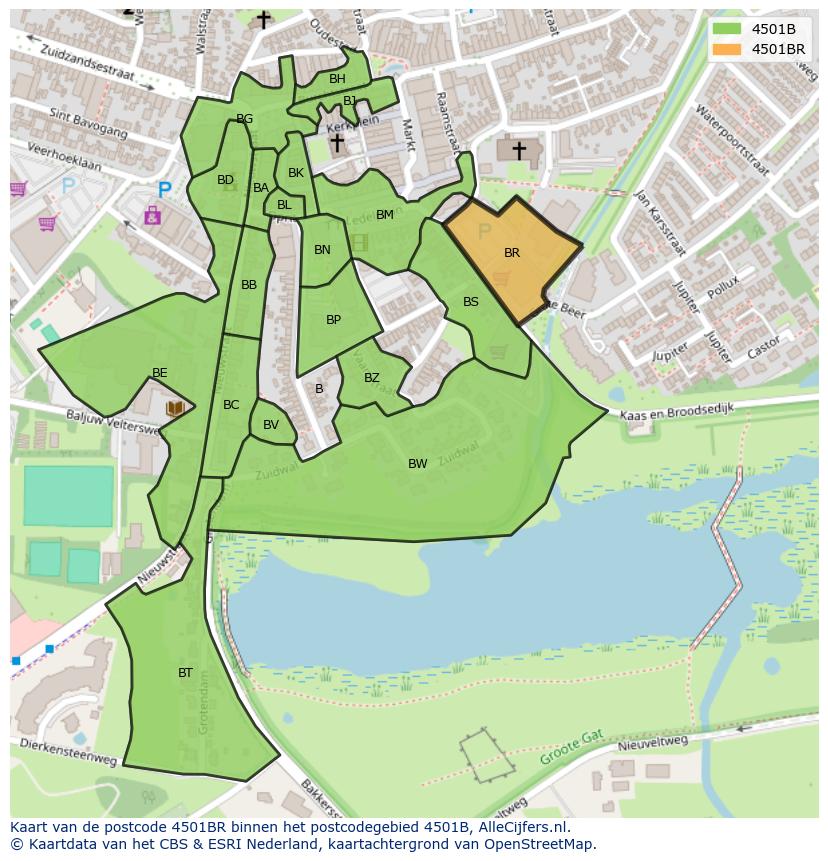 Afbeelding van het postcodegebied 4501 BR op de kaart.