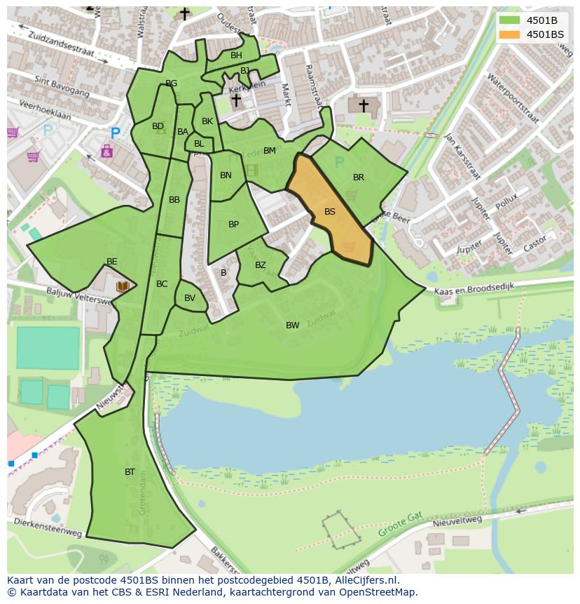 Afbeelding van het postcodegebied 4501 BS op de kaart.
