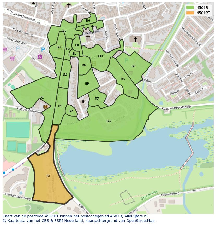 Afbeelding van het postcodegebied 4501 BT op de kaart.