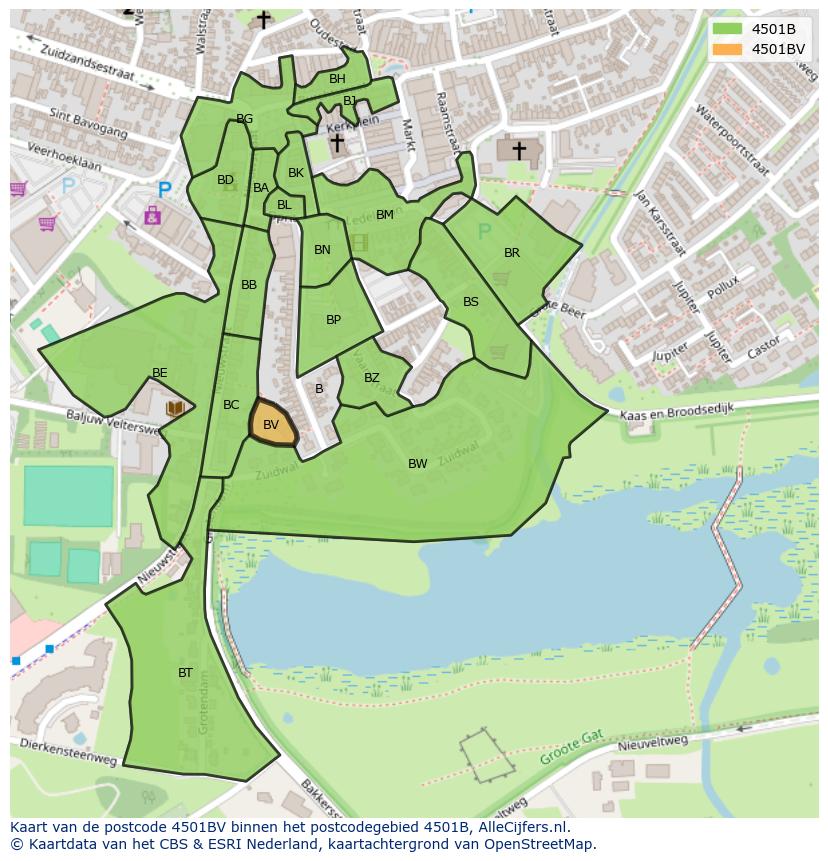 Afbeelding van het postcodegebied 4501 BV op de kaart.