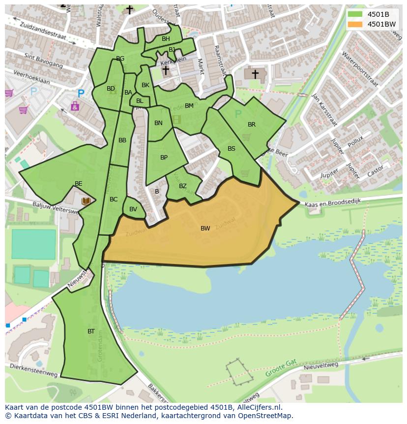Afbeelding van het postcodegebied 4501 BW op de kaart.