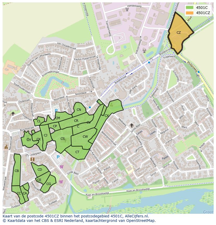 Afbeelding van het postcodegebied 4501 CZ op de kaart.