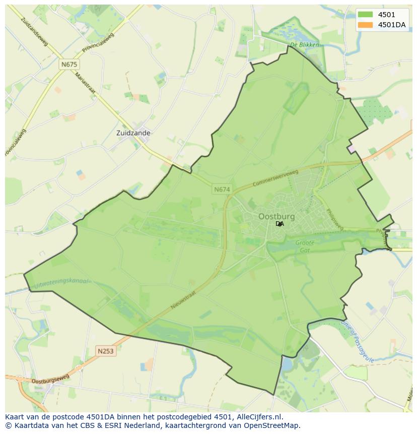 Afbeelding van het postcodegebied 4501 DA op de kaart.