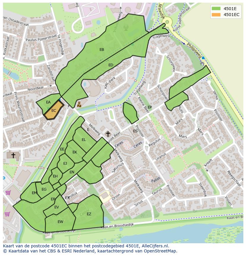 Afbeelding van het postcodegebied 4501 EC op de kaart.