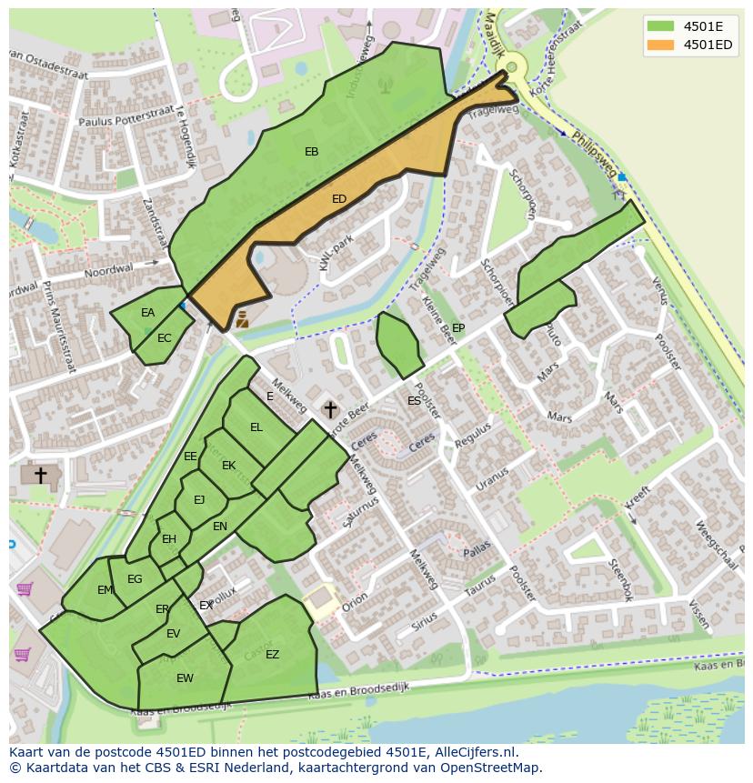 Afbeelding van het postcodegebied 4501 ED op de kaart.