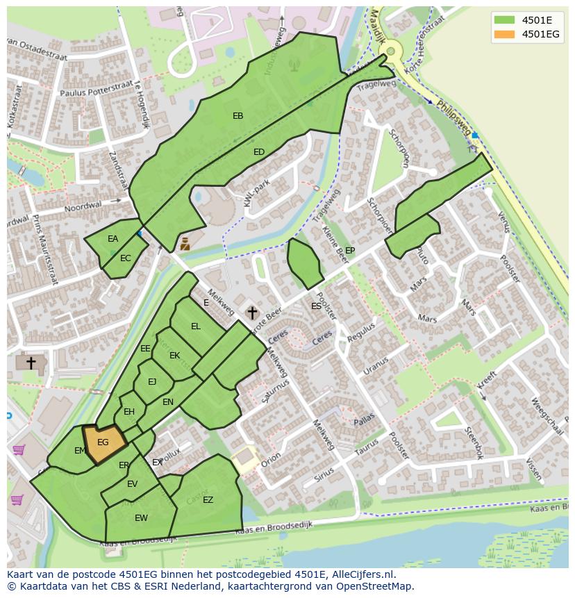 Afbeelding van het postcodegebied 4501 EG op de kaart.