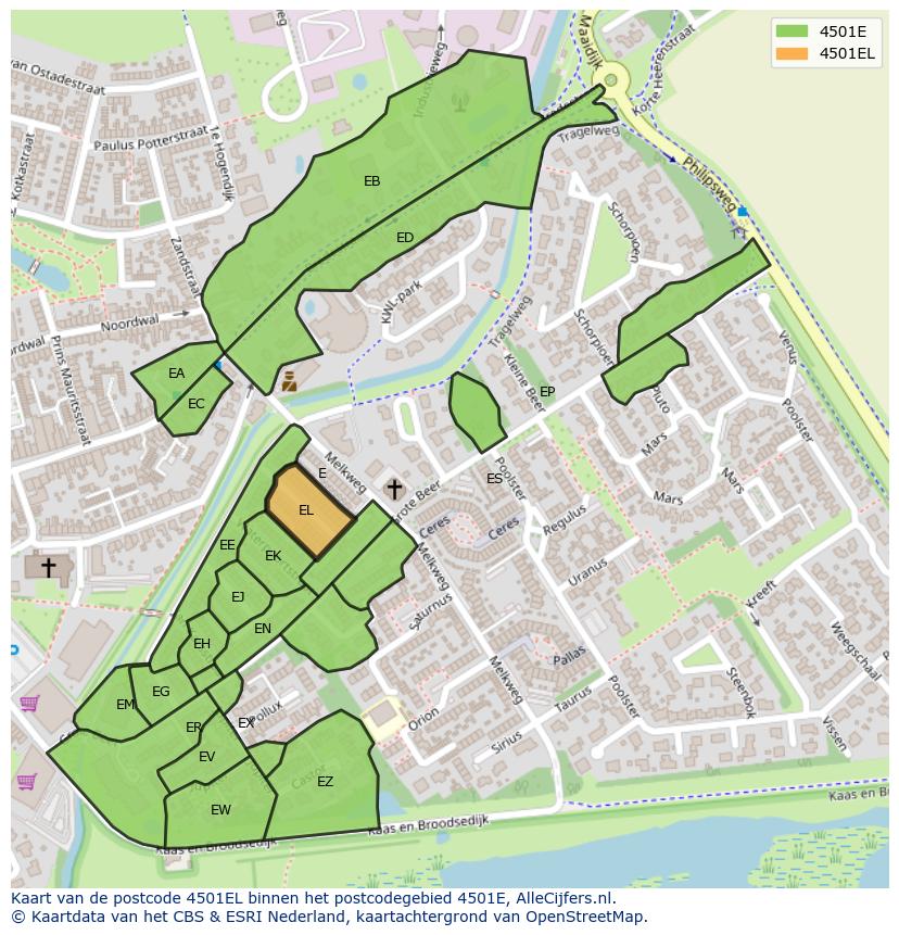 Afbeelding van het postcodegebied 4501 EL op de kaart.