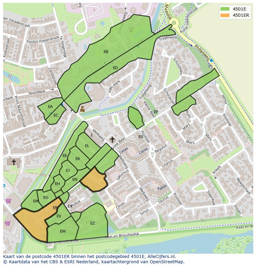 Afbeelding van het postcodegebied 4501 ER op de kaart.