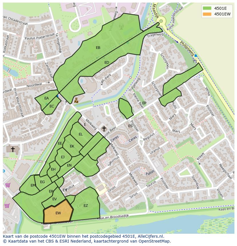 Afbeelding van het postcodegebied 4501 EW op de kaart.