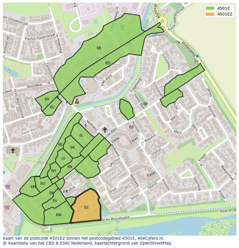 Afbeelding van het postcodegebied 4501 EZ op de kaart.