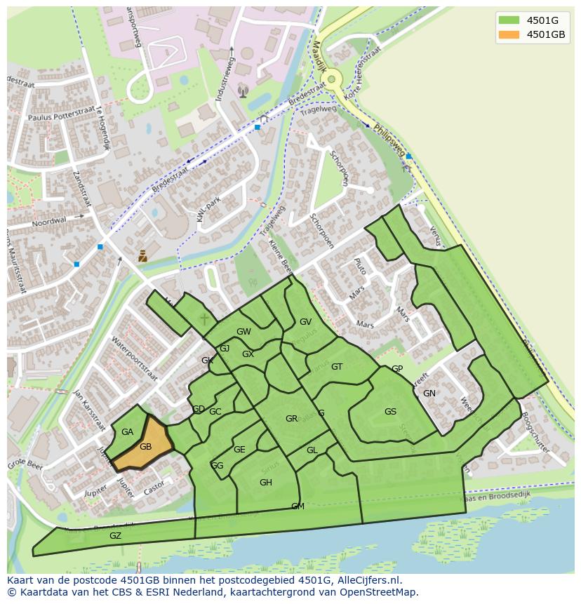 Afbeelding van het postcodegebied 4501 GB op de kaart.