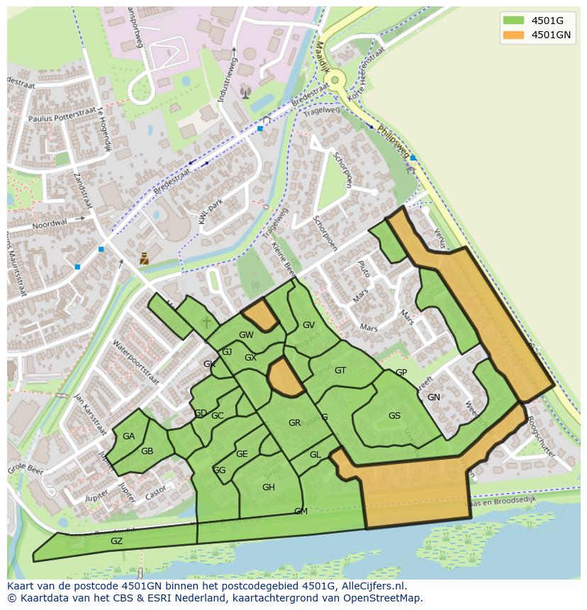 Afbeelding van het postcodegebied 4501 GN op de kaart.