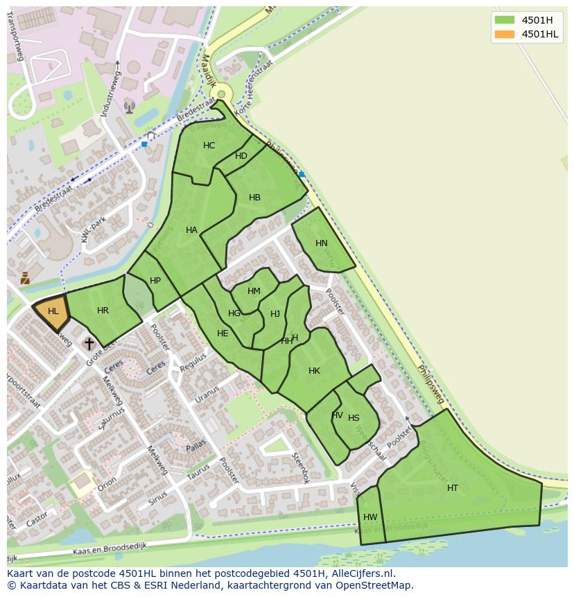 Afbeelding van het postcodegebied 4501 HL op de kaart.