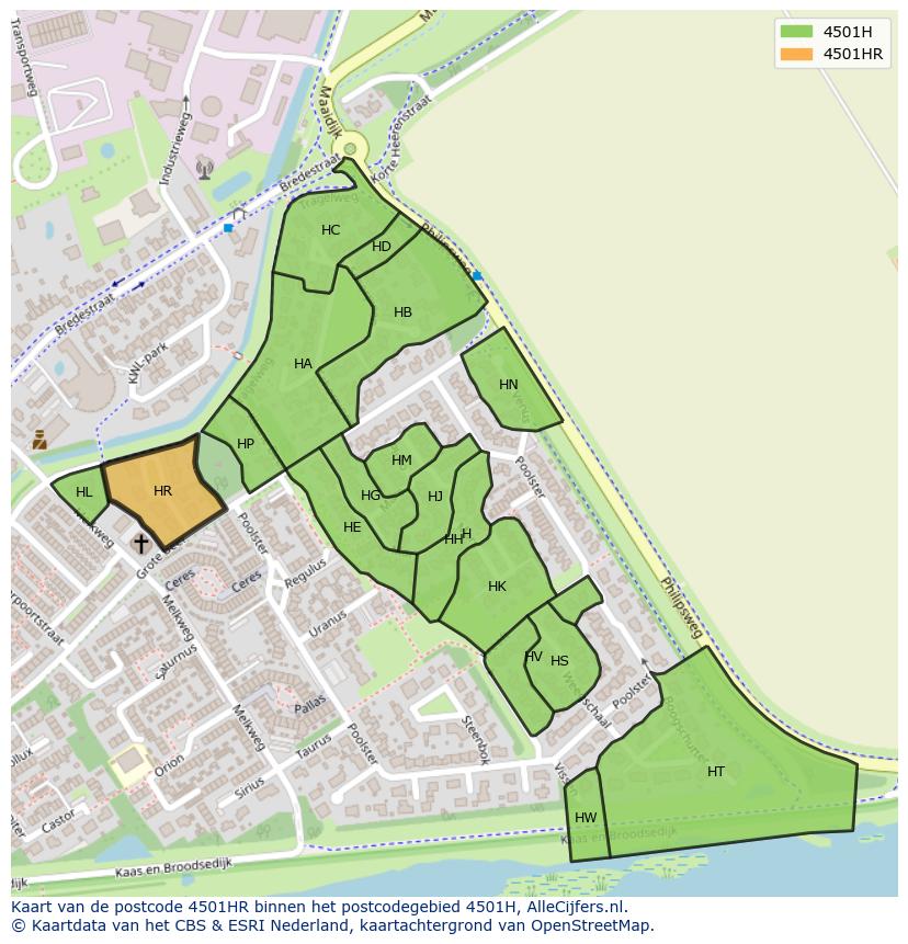 Afbeelding van het postcodegebied 4501 HR op de kaart.