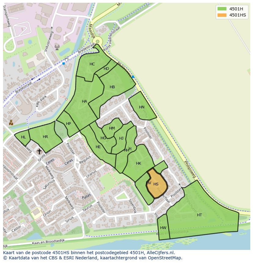 Afbeelding van het postcodegebied 4501 HS op de kaart.