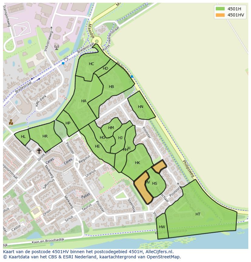 Afbeelding van het postcodegebied 4501 HV op de kaart.
