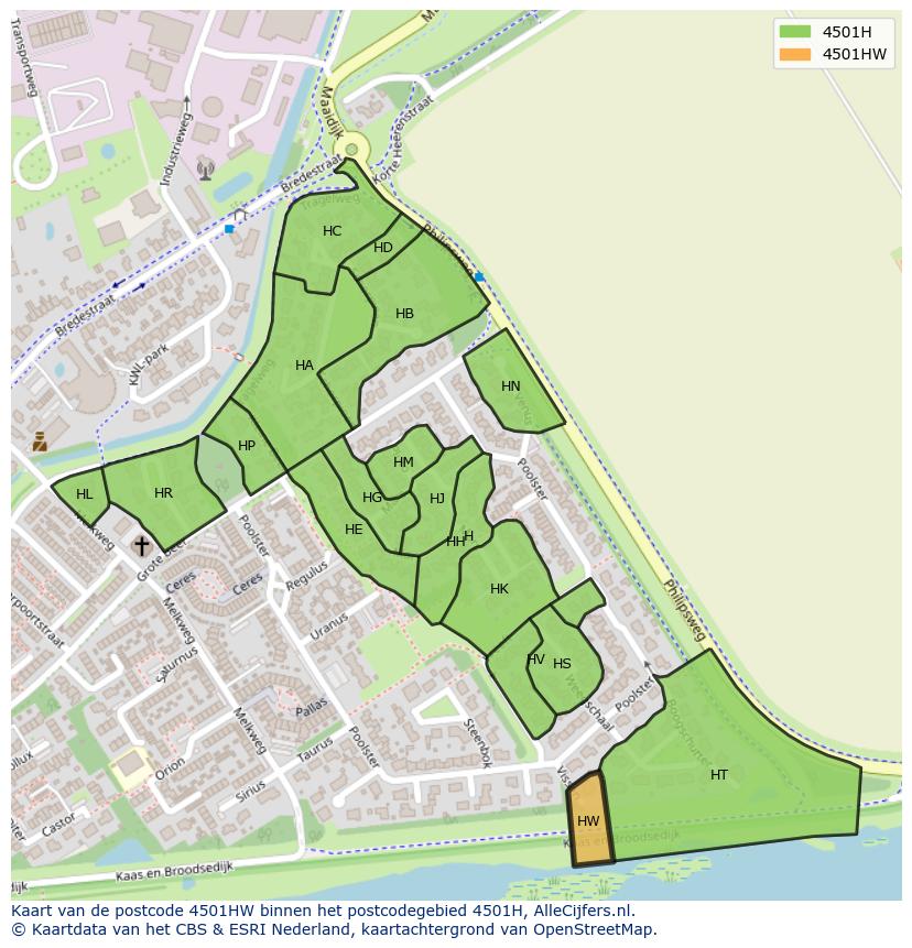 Afbeelding van het postcodegebied 4501 HW op de kaart.