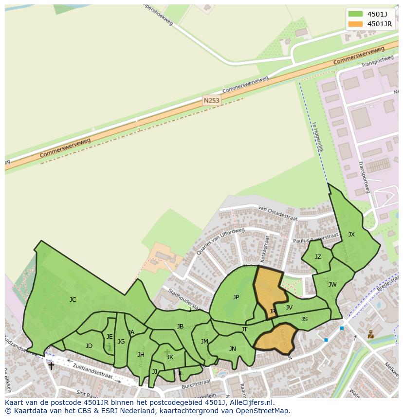 Afbeelding van het postcodegebied 4501 JR op de kaart.