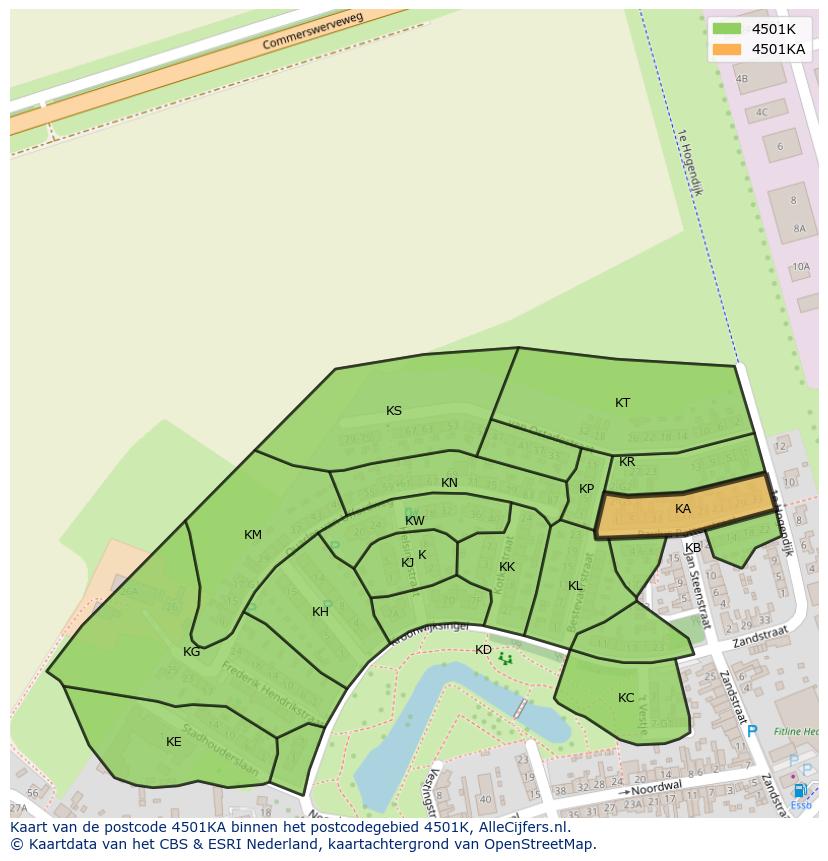 Afbeelding van het postcodegebied 4501 KA op de kaart.