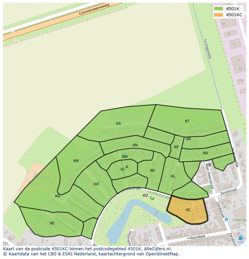 Afbeelding van het postcodegebied 4501 KC op de kaart.