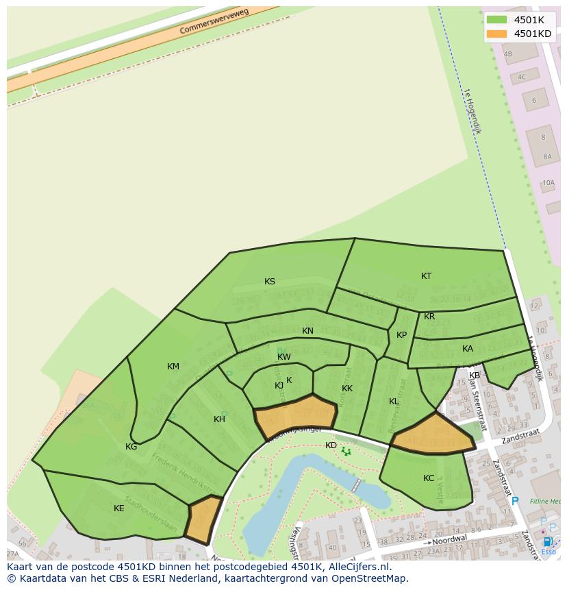 Afbeelding van het postcodegebied 4501 KD op de kaart.
