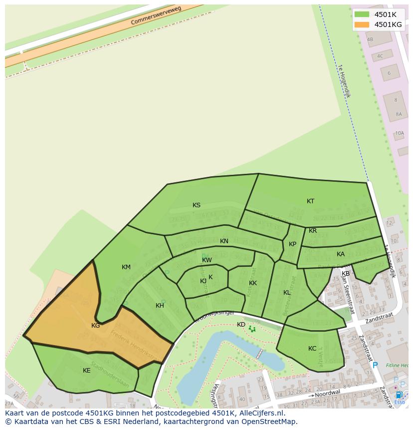 Afbeelding van het postcodegebied 4501 KG op de kaart.
